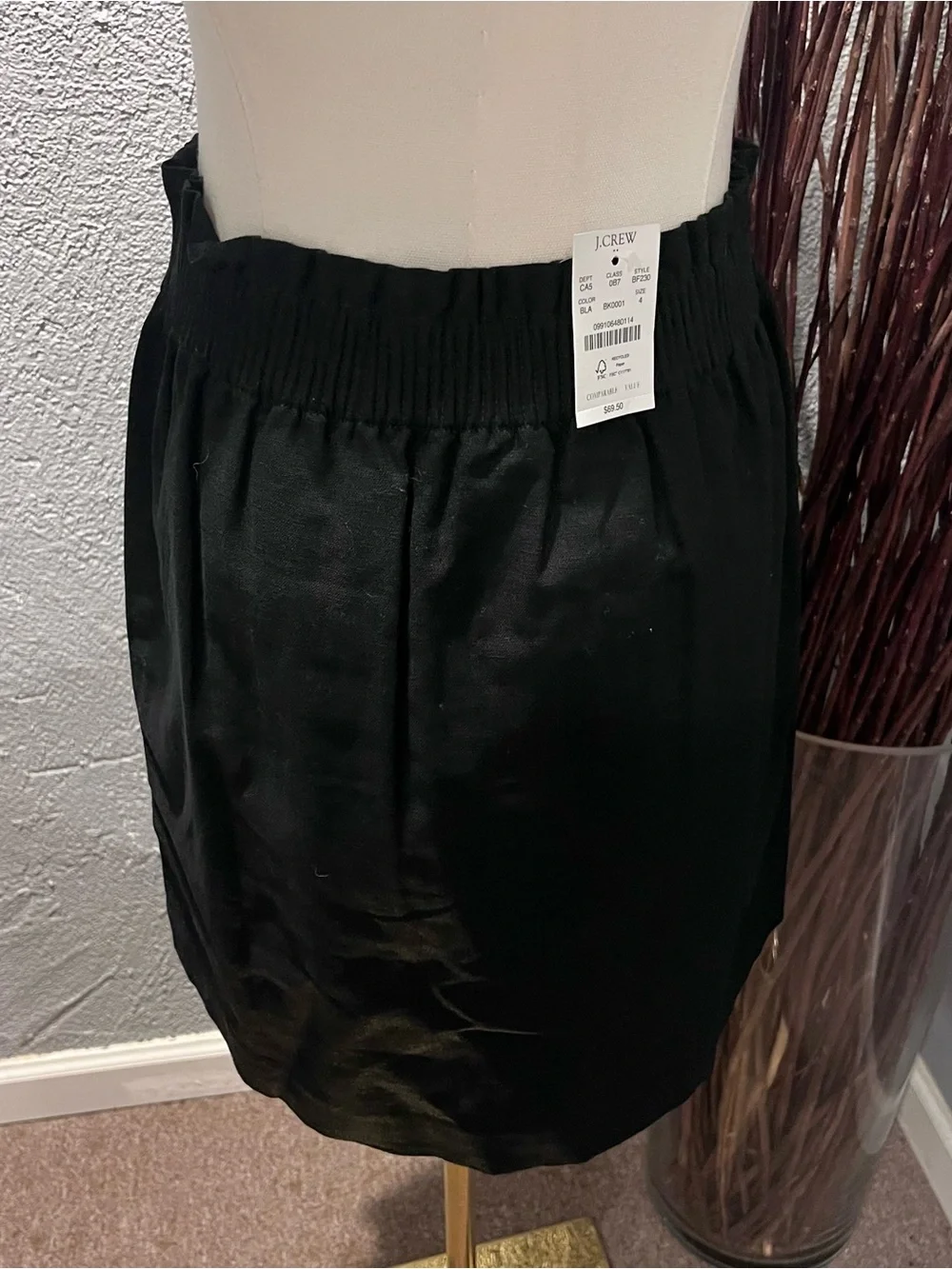 🌺NWT J. CREW LINEN BLEND BLACK RUCHED WAIST SKIRT SIZE 4🌺